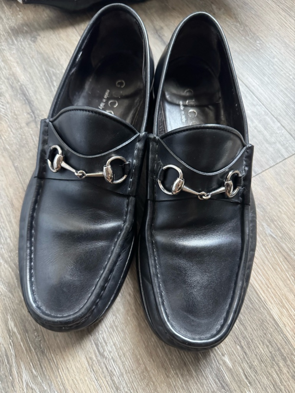 Gucci Black Leather Horsebit Slip-On Loafers sz 1eee